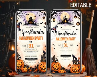 Editable Scary Halloween Party Video Invitation, Animated Halloween Invitation, Spooky Halloween Party Evite, Instant Download
