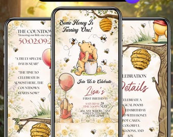 Winnie the Pooh Baby Shower Invitation with RSVP, Editable Canva Evite, Teddy Bear Honey Baby Shower Invite, Gender Neutral Digital Download