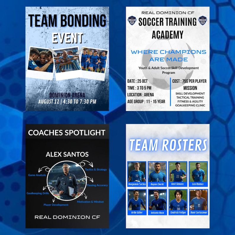 30 Soccer Social Media Templates, Game Day, Player Stats, Match Schedules & More, Boys Soccer Templates, 3 Sizes Included, Editable in Canva