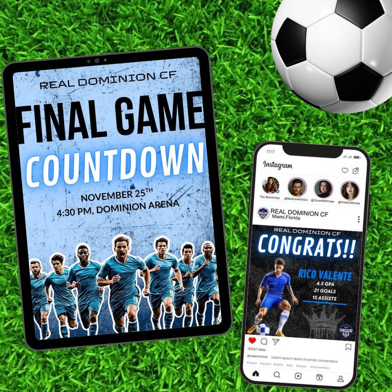 30 Soccer Social Media Templates, Game Day, Player Stats, Match Schedules & More, Boys Soccer Templates, 3 Sizes Included, Editable in Canva