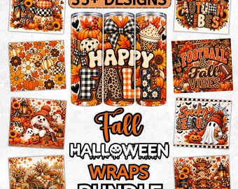 Fall Tumbler Wrap PNG Bundle, 20oz Skinny Tumbler Designs, Pumpkin Ghost Highland Cow PNG, Autumn Tumbler Wraps, Instant Download