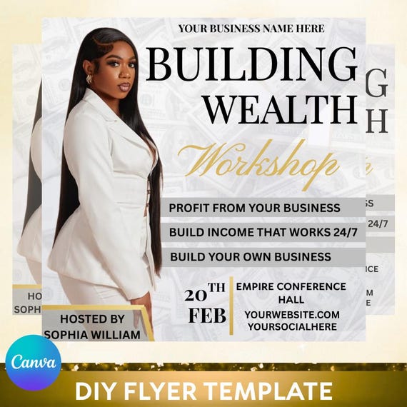 Business Coach Flyer, Wealth Building Flyer, Business Workshop Flyer, Editable Entrepreneur Flyer, Premade Business Flyer, Editable in Canva