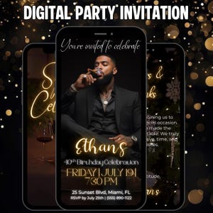 Animated Birthday Dinner Invitation, Men's Party Video Invite, Premade Gold Party Celebration, 30th 40th 50th Men's Birthday, Canva Editable
