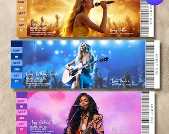 Modèle de billet de concert modifiable, billet de concert personnalisé, idée cadeau d'anniversaire, cadeau surprise, billet de concert imprimable, canva modifiable