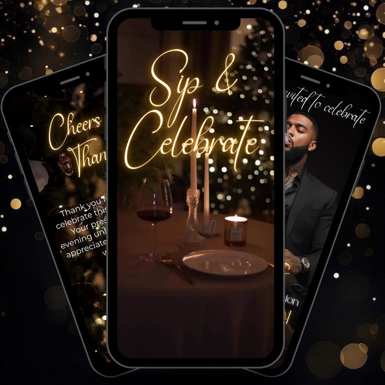 Animated Birthday Dinner Invitation, Men's Party Video Invite, Premade Gold Party Celebration, 30th 40th 50th Men's Birthday, Canva Editable