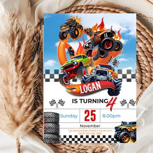 Monster Truck Birthday Invitation, Racing Birthday Invitation, Cars Birthday Invitation, Boy Birthday Party Invitation, Editable in Canva