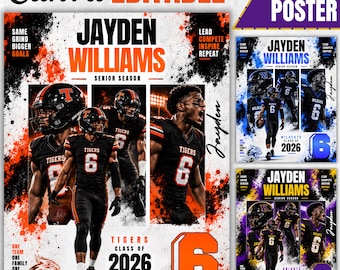 Football Poster Canva Template, Editable Background for Player Card, Banner, Senior Night, Custom Sports Designs, Non Photoshop Design