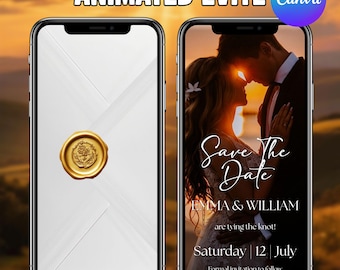 Invitación de boda en vídeo animada para reservar la fecha, invitación minimalista de boda en vídeo para reservar la fecha, invitación digital para la boda, editable en Canva