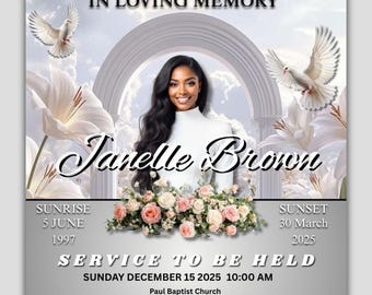 Memorial Funeral Announcement Flyer, beige sky funeral Announcement flyer, Funeral Announcement Template, Rest In Peace, Canva Editable