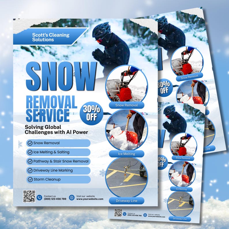 Snow Removal Services Flyer, Snow Shoveling Service Ad, Ice Removal Plowing Poster, Canva Business Flyer, Digital Download, Canva Editable