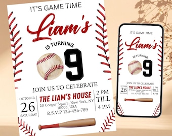 Baseball Birthday Party Invitation, Sports Birthday Invitation, Baseball Invitations, Baseball Theme, Birthday Invite, Editable in Canva