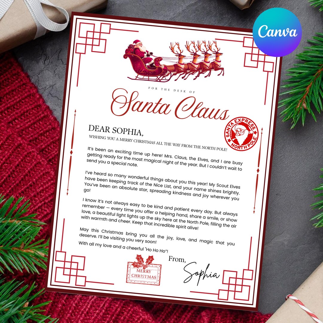 Santa Letter Printable for Kids, Editable Christmas Eve Letter ...