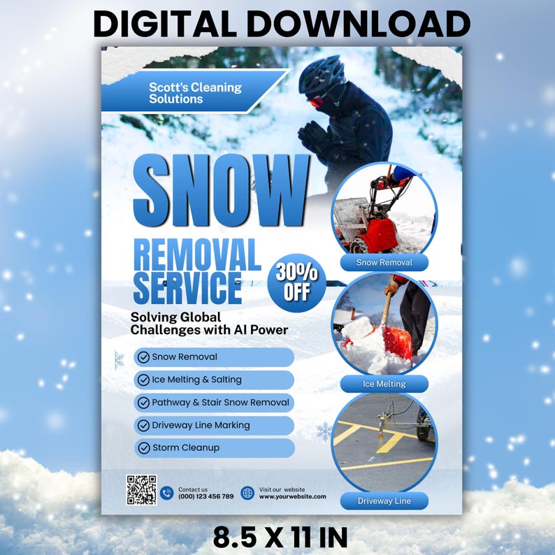 Snow Removal Services Flyer, Snow Shoveling Service Ad, Ice Removal Plowing Poster, Canva Business Flyer, Digital Download, Canva Editable