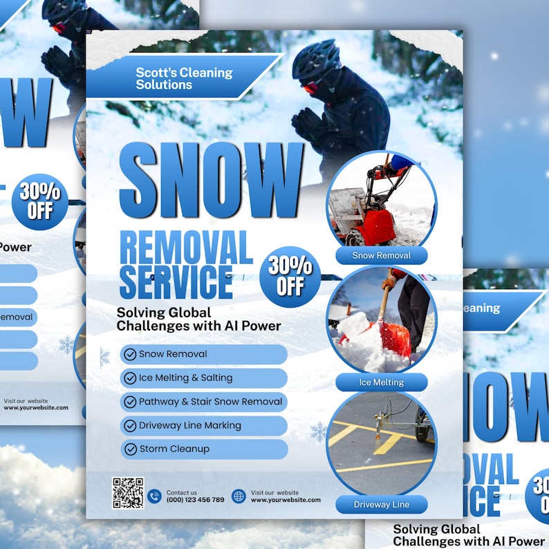 Snow Removal Services Flyer, Snow Shoveling Service Ad, Ice Removal Plowing Poster, Canva Business Flyer, Digital Download, Canva Editable
