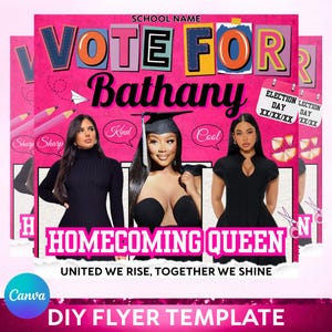 Homecoming Queen Flyer, homecoming campaign flyer, HOCO Flyer, Vote Homecoming, Vote for me Flyer, Pink Homecoming Flyer, Editable in Canva