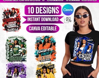 10 graduiertenklasse von 2026 Vorlagenpaket, 2026 Bootleg Rap T-Shirt, Glückwunsch graduierten T-Shirt-Design, Abschlussschule Designs, Canva bearbeitbar