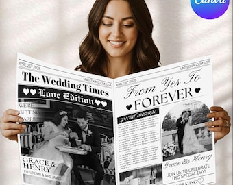 Wedding Newspaper Template, Custom Newspaper Template, Printable Engagement Announcement, Large Newspaper, Wedding Program, Canva Editable