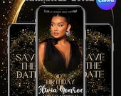 Save the Date Gold and Black Animated Video Evite, Save the Date Birthday Invitation, Birthday Evite, Party Evite with Photo, Canva Editable