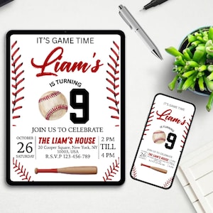 Baseball Birthday Party Invitation, Sports Birthday Invitation, Baseball Invitations, Baseball Theme, Birthday Invite, Editable in Canva