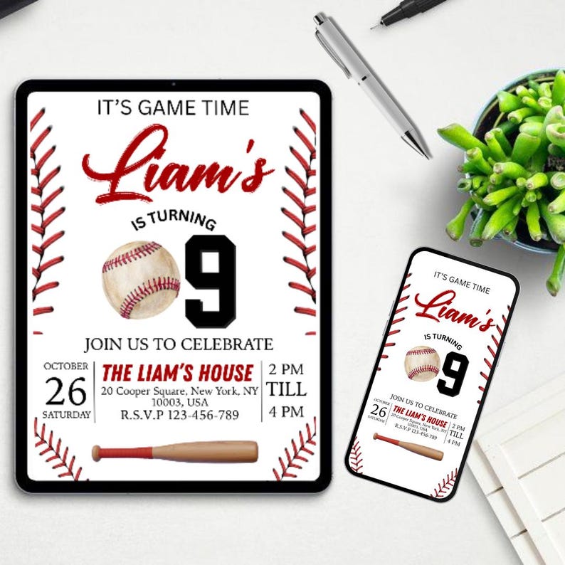 Baseball Birthday Party Invitation, Sports Birthday Invitation, Baseball Invitations, Baseball Theme, Birthday Invite, Editable in Canva