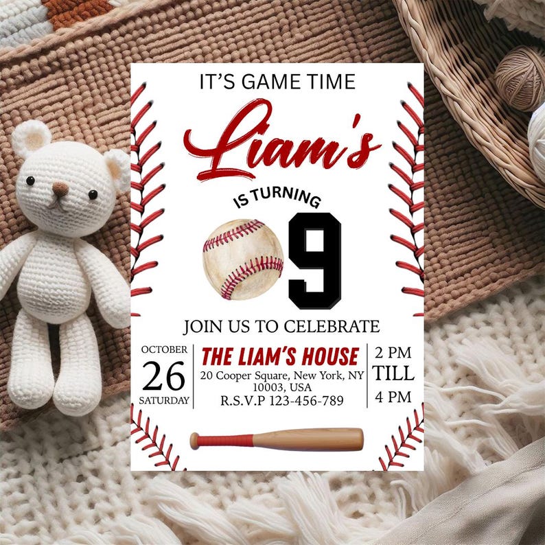 Baseball Birthday Party Invitation, Sports Birthday Invitation, Baseball Invitations, Baseball Theme, Birthday Invite, Editable in Canva