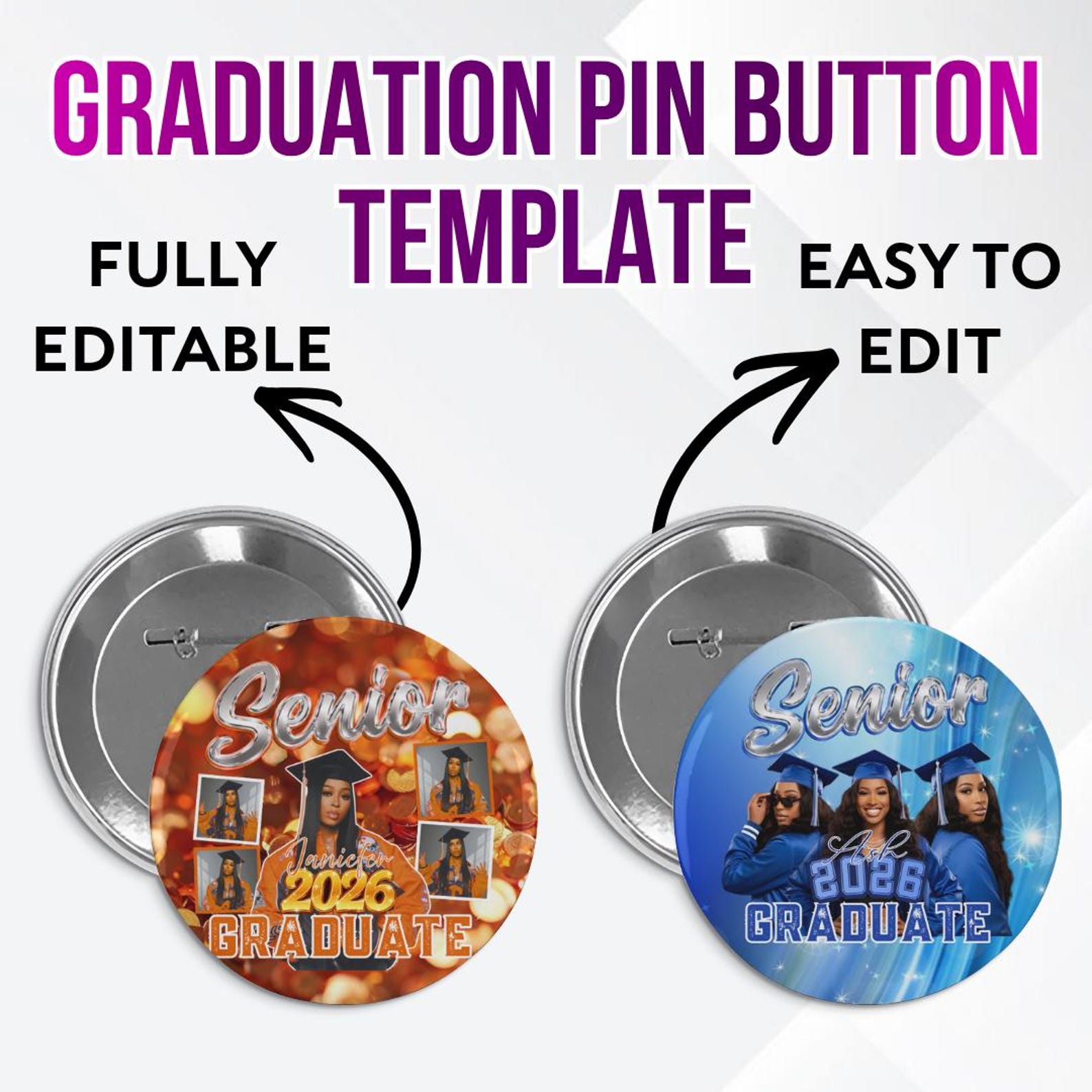 10 Graduation Pin Button Template, High School Graduation Template ...