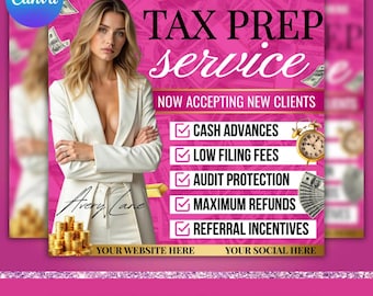 Tax Preparation Flyer, Tax Season Flyer, Tax Prep Service Flyer, Tax Consultant Marketing Template, Accounting Flyer, Editable in Canva