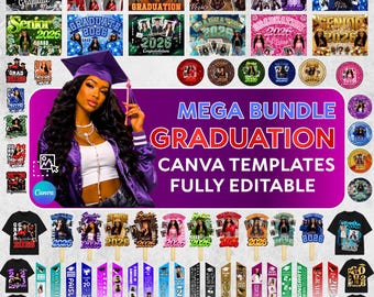 Abschluss Mega Bundle Canva Templates, Class of 2026 Grad Kit, Bootleg Shirts, Fan Paddles, Zeitung, Stola, Banner, Partygeschenke, Dekor