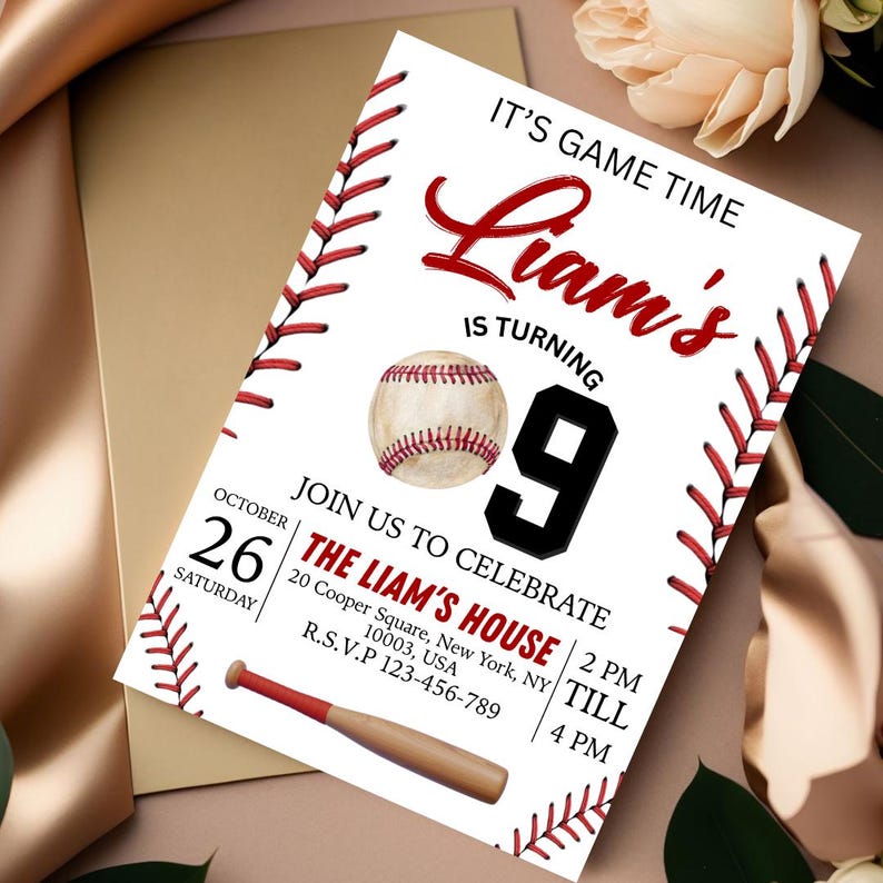 Baseball Birthday Party Invitation, Sports Birthday Invitation, Baseball Invitations, Baseball Theme, Birthday Invite, Editable in Canva