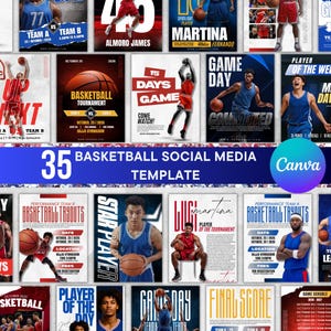 35 Basketball Social Media Templates Canva, Sports Instagram Post Bundle, Game Day, Player Spotlight, Schedule, Coach Graphics Kit, Editable
