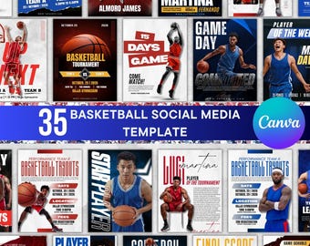 35 Basketball Social Media Templates Canva, Sports Instagram Post Bundle, Game Day, Player Spotlight, Schedule, Coach Graphics Kit, Editable