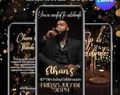Animated Birthday Dinner Invitation, Men's Party Video Invite, Premade Gold Party Celebration, 30th 40th 50th Men's Birthday, Canva Editable