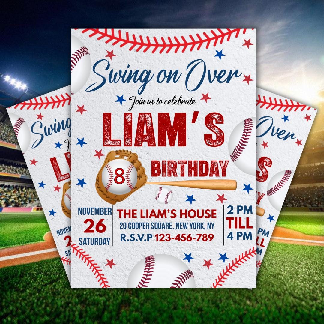 Baseball Birthday Party Invitation, Baseball Birthday Invite, Sport ...