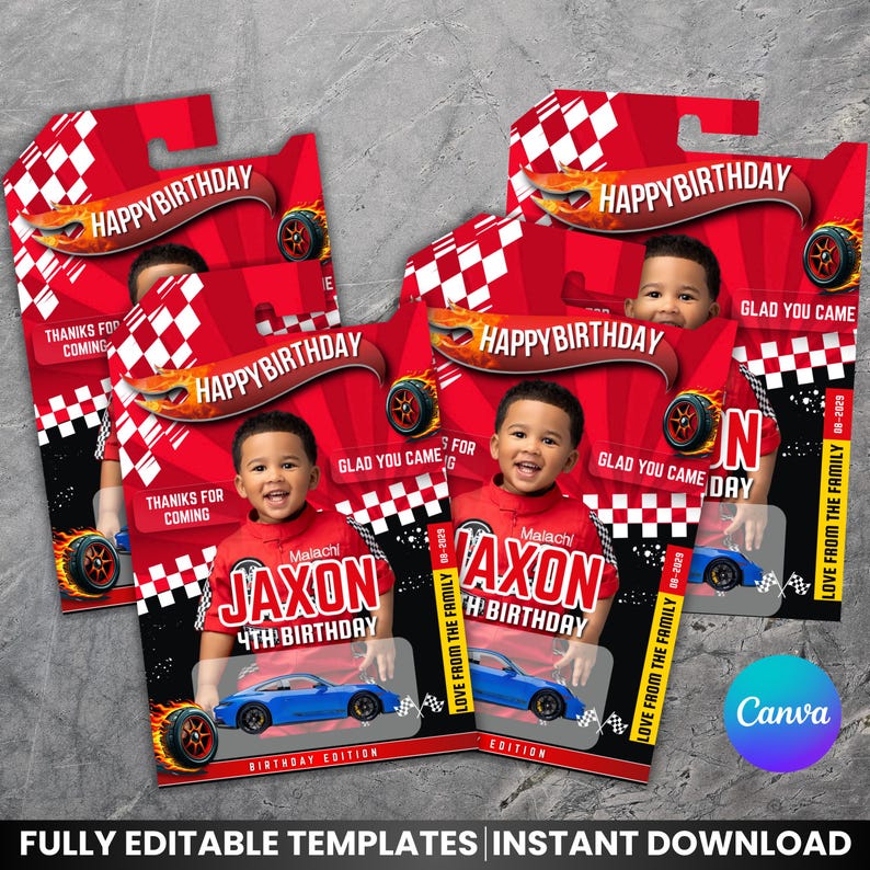 Race Car Birthday Favor Template, Editable Toy Car Packaging, Happy Birthday Printable Party Favor for Kids, Birthday Gifts, Canva Template