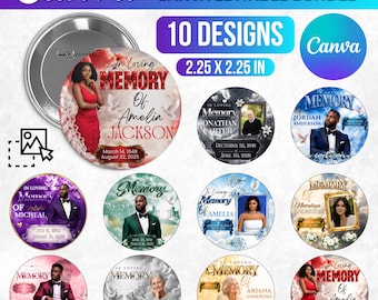Editable 10 In Loving Memory Pin Button, Memorial Button Designs, Funeral Memorial Buttons, Celebration of Life Pins, Instant Download
