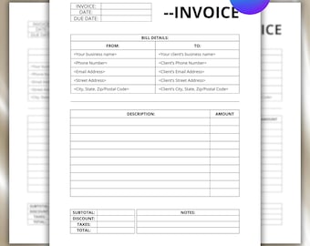 Editable Invoice Template, Professional Business Form, Canva Editable Template Invoice Template, Modern Invoice, Instant download, DIY Canva