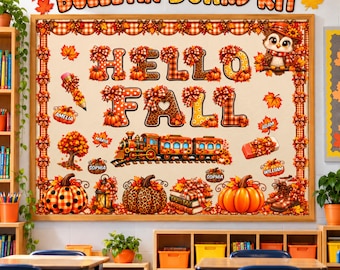 Hello Fall Bulletin Board Kit, Pumpkin Autumn Bulletin Board, Fall Classroom Decor Kit, Autumn School Classroom Display, Instant Download