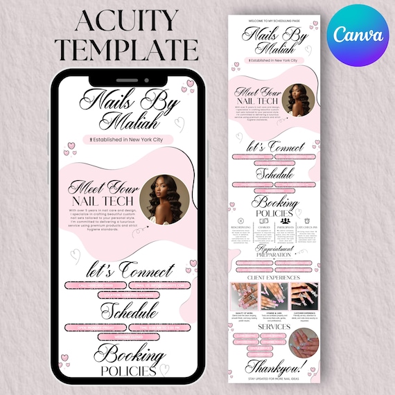Pink Acuity Scheduling Template Nail Tech, Editable Canva Booking Website, Nail Stylist Acuity Scheduler Site, Luxury Nail Business Template