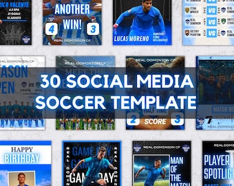 30 Soccer Social Media Templates, Game Day, Player Stats, Match Schedules & More, Boys Soccer Templates, 3 Sizes Included, Editable in Canva