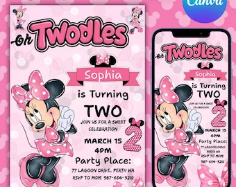 Editable Oh TWOdles Birthday Invitation, Cute Mouse Second Birthday Invite, Digital 2nd Birthday, Oh Twodles Invitation, Instant Download