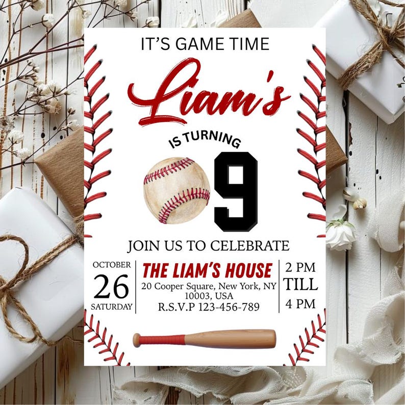 Baseball Birthday Party Invitation, Sports Birthday Invitation, Baseball Invitations, Baseball Theme, Birthday Invite, Editable in Canva
