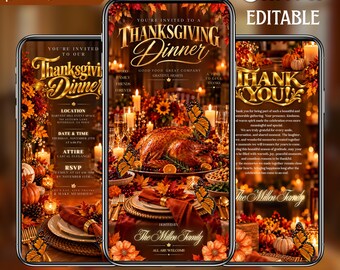 Thanksgiving Dinner Invitation Template, Let's Gather Digital Invite, Thanksgiving Text Evite, Fall Pumpkin Invitation, Instant Download