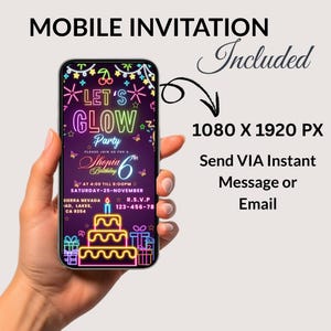 Glow Crazy Birthday Invitation, Neon Glow Party Invite, Let’s Glow Birthday Template, Kids Glow Party, Digital Printable, Canva Editable