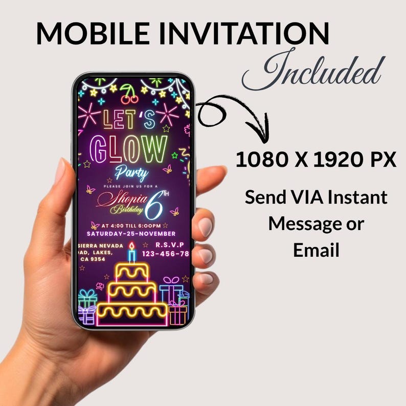 Glow Crazy Birthday Invitation, Neon Glow Party Invite, Let’s Glow Birthday Template, Kids Glow Party, Digital Printable, Canva Editable