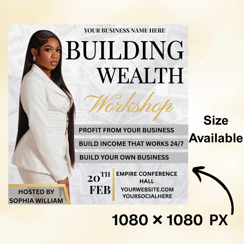 Business Coach Flyer, Wealth Building Flyer, Business Workshop Flyer, Editable Entrepreneur Flyer, Premade Business Flyer, Editable in Canva