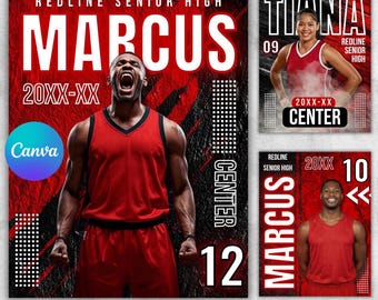 Custom Basketball Poster Template, Senior Night Posters, 3 Layouts, Gift for Basketball Lovers, Players & Fans, Sports Gift, Canva Editable