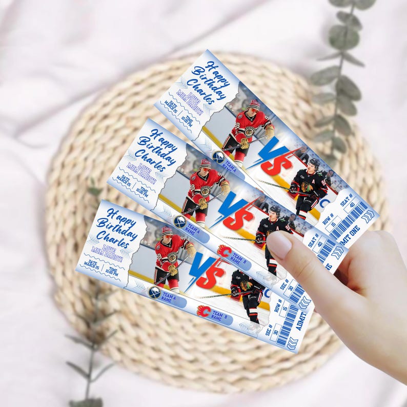 Editable Hockey Ticket Template, Surprise Gift Hockey Tickets