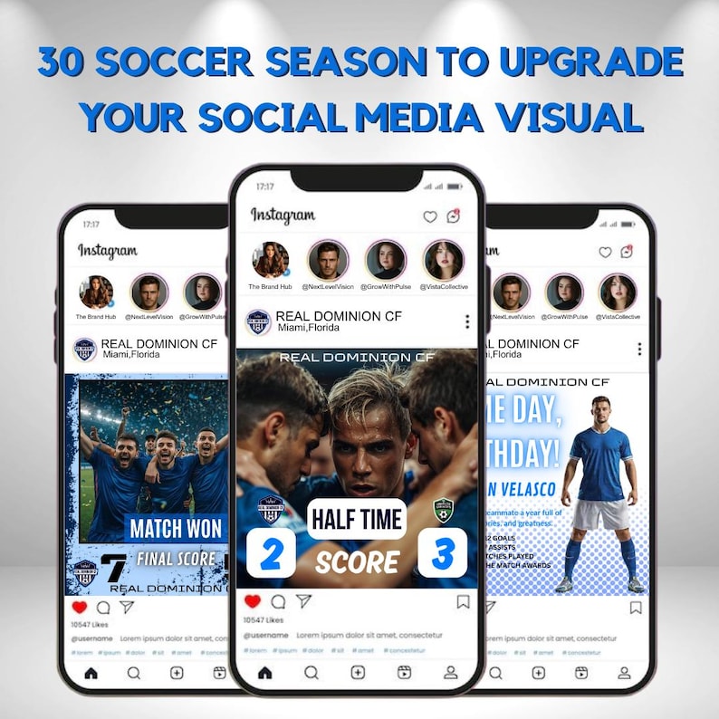 30 Soccer Social Media Templates, Game Day, Player Stats, Match Schedules & More, Boys Soccer Templates, 3 Sizes Included, Editable in Canva