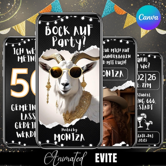 Lustige digitale Einladung zum Geburtstag, animierte Video eCard, Alpaka Karte, Whatsapp Einladung, Canva-Vorlage, Sofort-Download