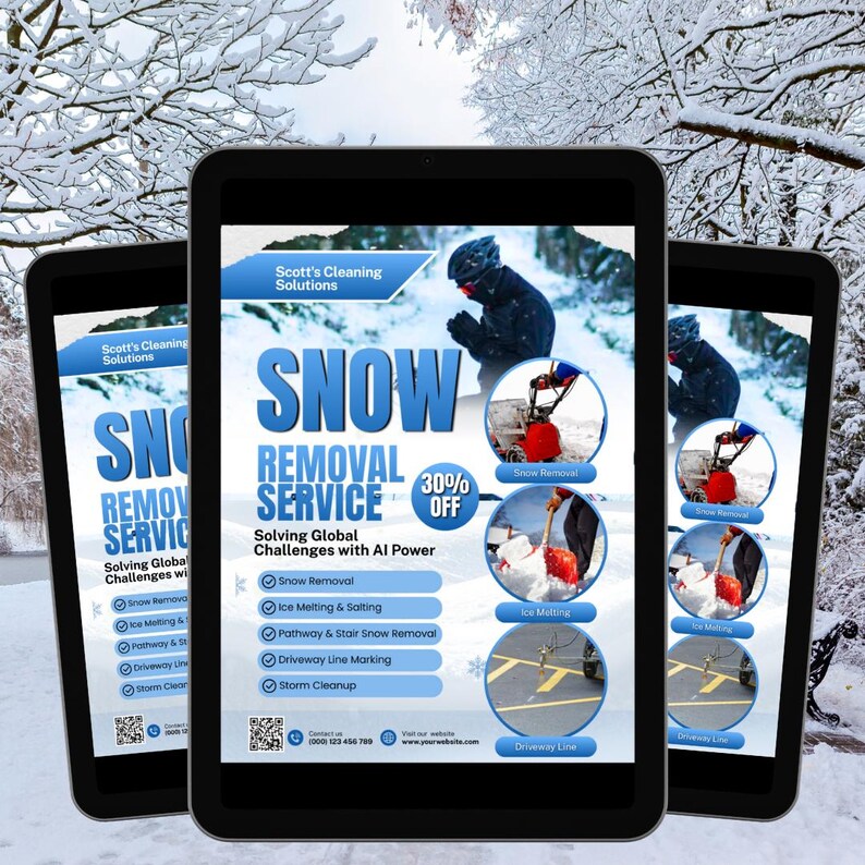 Snow Removal Services Flyer, Snow Shoveling Service Ad, Ice Removal Plowing Poster, Canva Business Flyer, Digital Download, Canva Editable